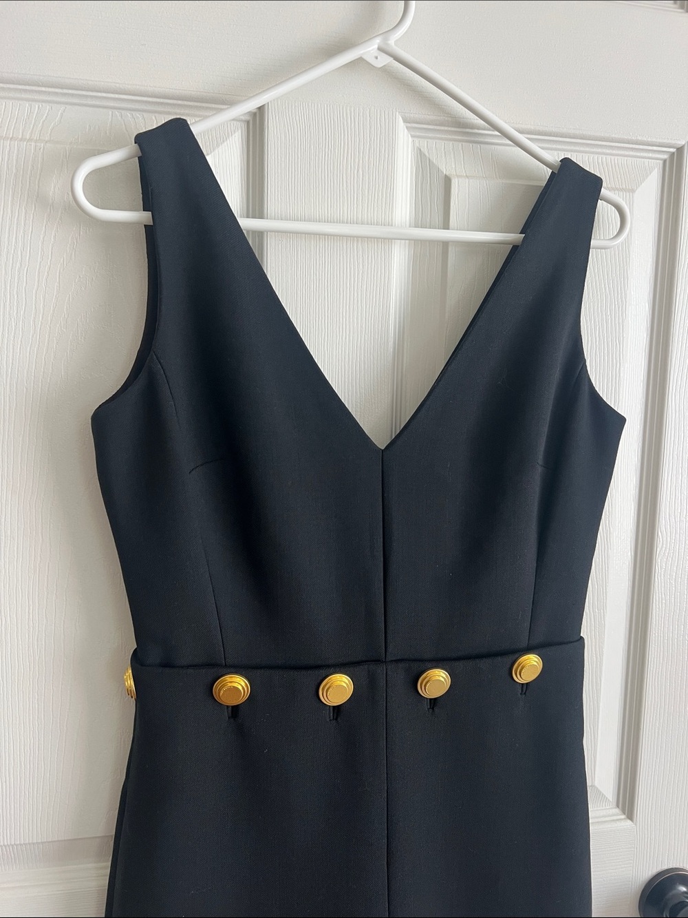 Tory Burch Freemont Jumpsuit Classic Black V-Neck with Gold Button Detail - Picture 2 of 8